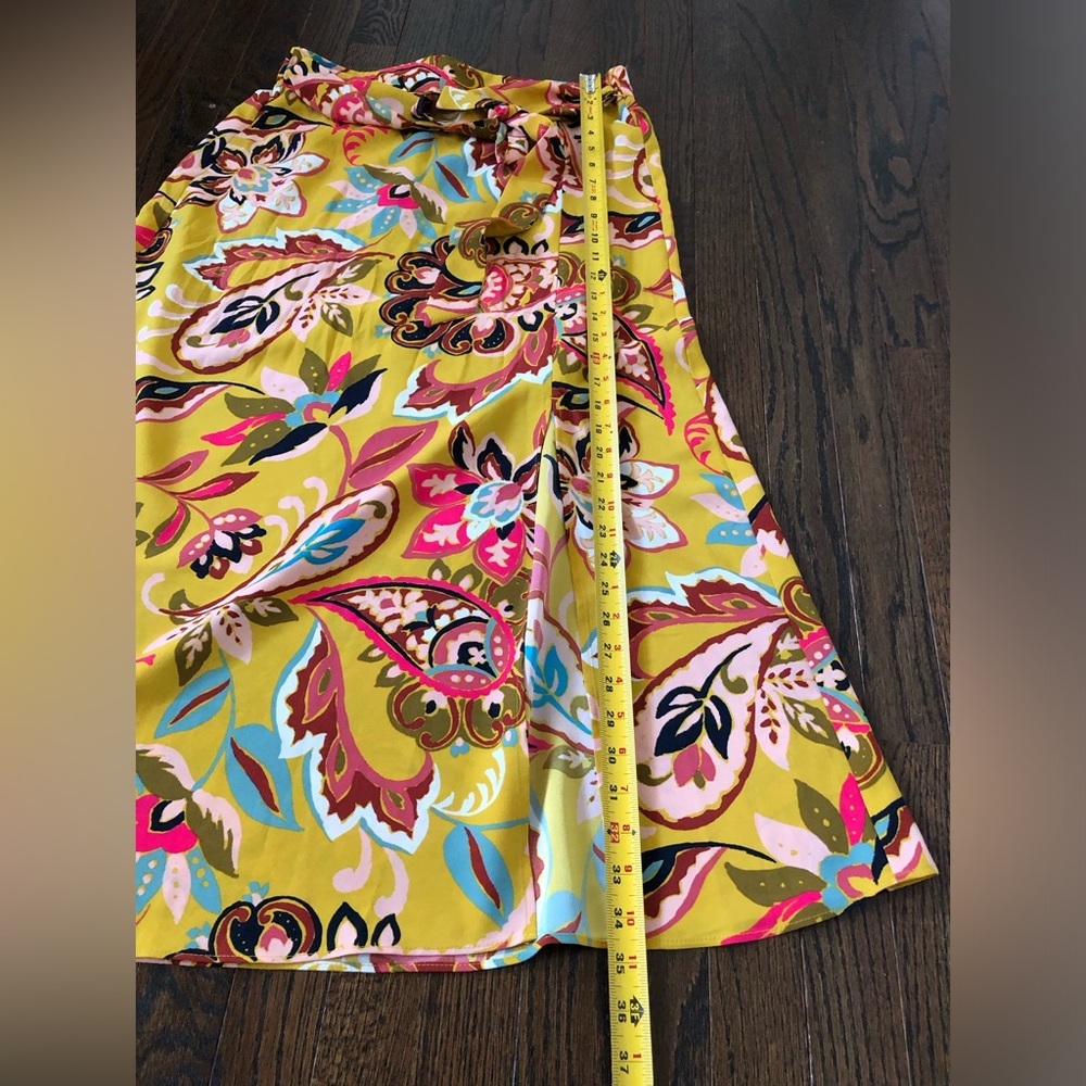 *NWOT* LOFT Women’s M Mustard Yellow Floral Paisley Tie Waist Slit Maxi Skirt - Picture 7 of 13
